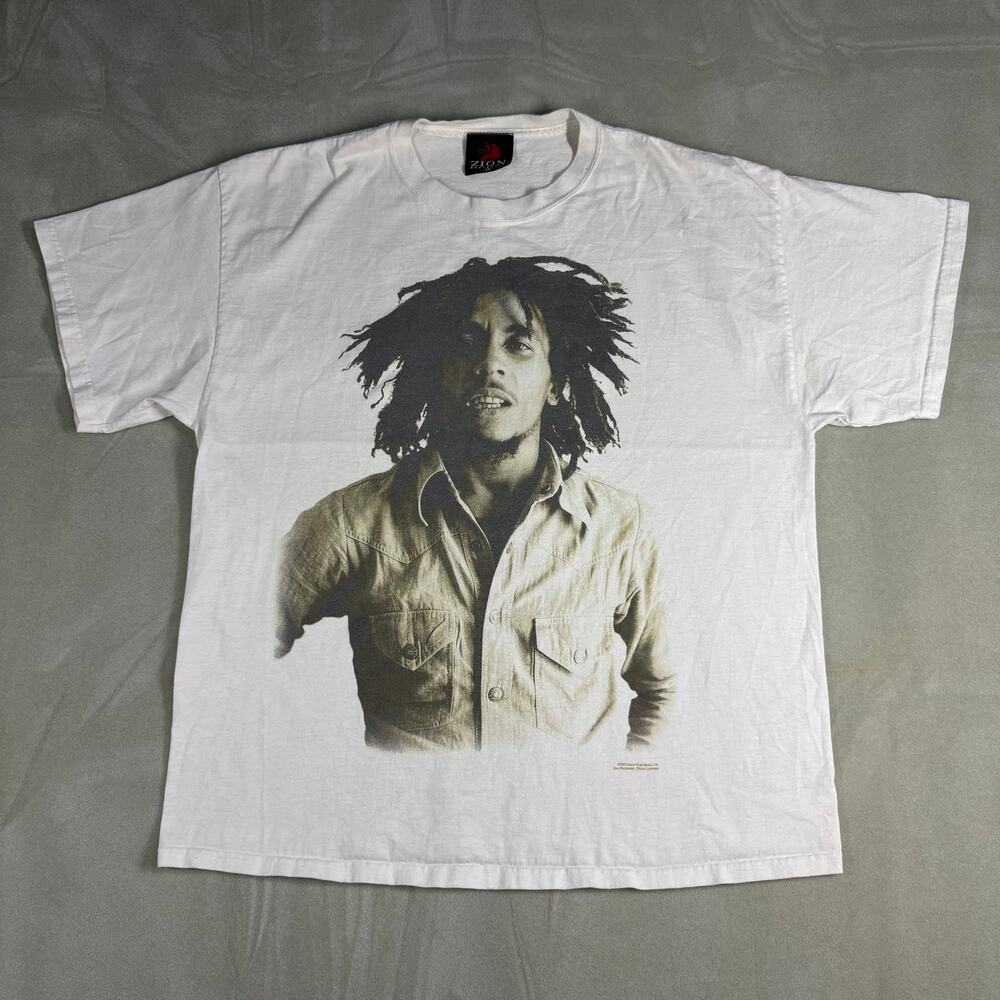 Vintage 2003 Bob Marley Zion Rootswear Graphic‎ T-Shirt White Size XL